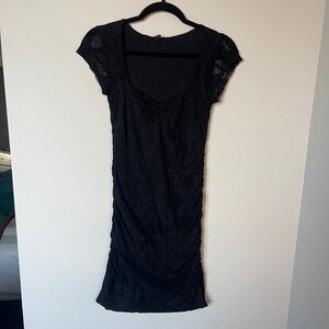 Foxy Y2K Whimsigoth Lace Black Mini Runched Dress Woman's Size Small